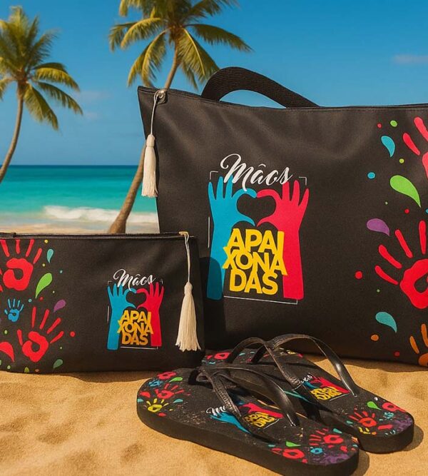 Kit Praia com Chinelo + Necessaire (22x6x17) + Bolsa de Praia (30x15x45) Estampada - Imagem 2