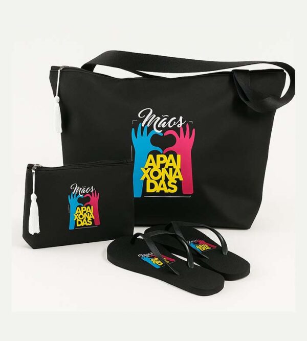 Kit Praia com Chinelo + Necessaire (22x6x17) + Bolsa de Praia (30x15x45) Estampada - Imagem 3