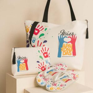 Kit Praia com Chinelo + Necessaire (22x6x17) + Bolsa de Praia (30x15x45) Estampada